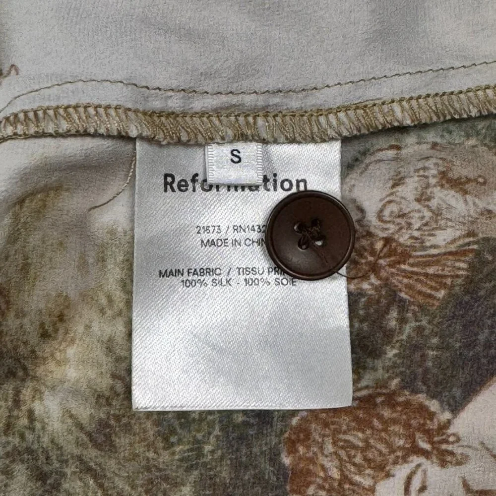 Reformation Silk Shirt Top SZ S Short Sleeve Art Print Oversized Maximalist - Picture 5 of 7
